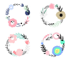 Set of floral abstract frames. Hand drawn, Doodle plants..