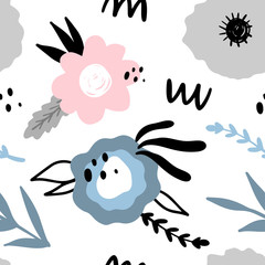 Floral abstract seamless pattern. Hand drawn, Doodle style plants for packaging, textiles and other designs...