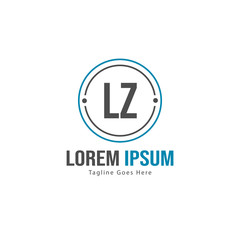 Initial LZ logo template with modern frame. Minimalist LZ letter logo vector illustration