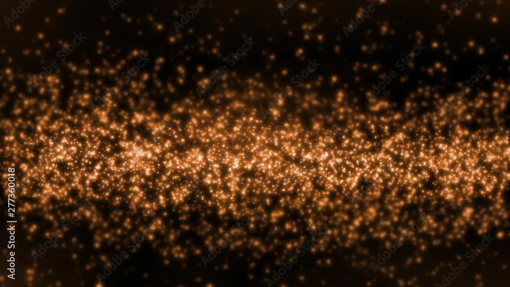 Poster loop abstract motion glitter shining sparkling gold particles. shimmering dots moving in wavy smokey