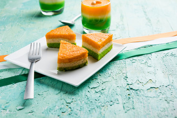 Tri-coloured / tiranga  Cake for Independence/republic Day celebration using Indian Flag colours