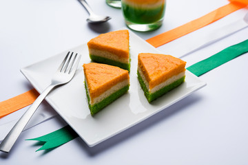 Tri-coloured / tiranga  Cake for Independence/republic Day celebration using Indian Flag colours