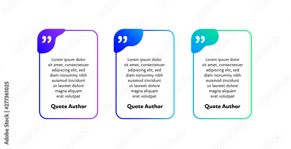 Aufkleber set of vector fluid quote frame template. colorful gradient shapes background with commas for text i