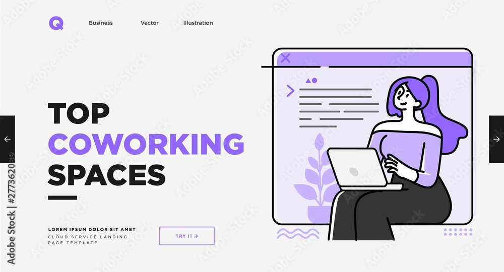 Fototapete Presentation slide template or landing page website design. Business concept illustrations. Modern flat outline style. Working space concept