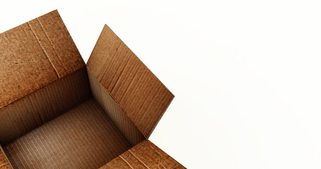 3D rendering of Opened Cardboard box isolated on a white background.