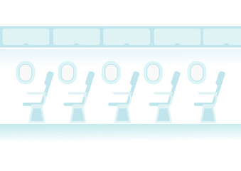Cartoon of Jet Passenger on the Seat Flight. Aircraft Seats Line in Cabin. Flat icon style vector.