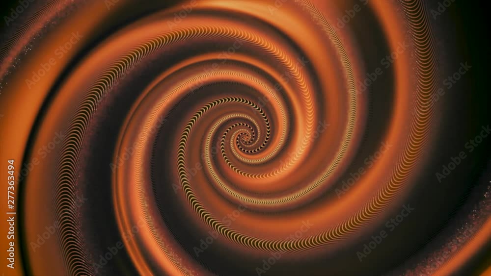 Poster endless spinning revolving spiral with digital noise effect of black and orange colors, seamless loo
