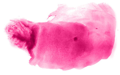 Abstract watercolor background hand-drawn on paper. Volumetric smoke elements. Pink color. For design, web, card, text, decoration, surfaces.