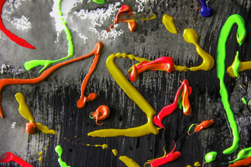 splashes and smears of colored paint paints on canvas. Abstract creative background