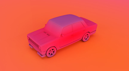 3D rendering of old car on colored background.  monochrome retro car
