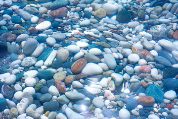 Konyaaalti beach in Antalya, Turkey, blue mediterranean sea, sunny weather. Travel and vacation at the resort