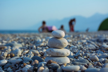Konyaaalti beach in Antalya, Turkey, blue mediterranean sea, sunny weather. Travel and vacation at the resort