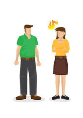 Angry wife not happy with her husband. Concept of argument, disagreement or unfairness.