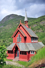 VErtical view of old wooden church in Borgund
