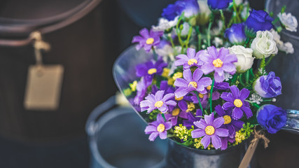 Violet Flower In Metal Vase