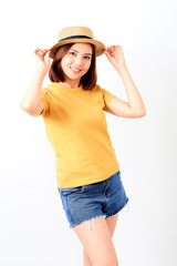 Young Woman Standing Against White Background