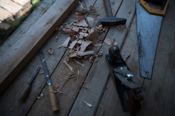 carpenter tools on table 