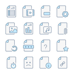 Docs, files and Document preferences related blue line colored icons.