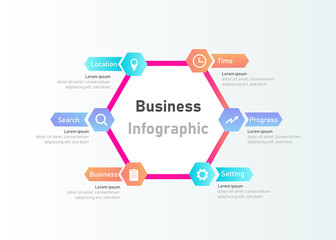 business infographic design template, hexagonal style. used for workflow, web banner layout, web design, design element.