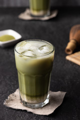 ice green tea latte food background