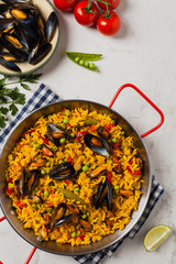 Traditional paella with mussels.