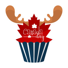 Isolated cupcake with a pair of moose horns. Canada day - Vector