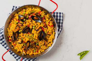Traditional paella with mussels.