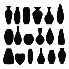 Set of  various forms of vases .For interior decor of home or office,Isolated on white background.Vector icon collection.