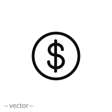 dollar icon, money thin line symbol for web and mobile phone on white background - editable stroke vector illustration eps10