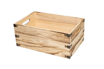 Wooden box on white background.