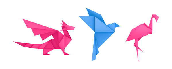 Origami animals different paper toys set vector - obrazy, fototapety, plakaty