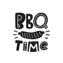 BBQ time. Hand drawn lettering. Quote sketch typography. Vector inscription slogan. Poster, t shirt design, print, placard, menu, restaurant, bar, cafe, food court, emblem	