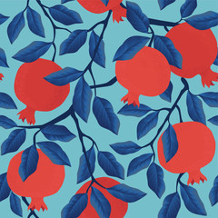 Pomegranate leaf seamless pattern. Red garnet seamless pattern vector illustration. Vector illustration of pomegranate fruit. Garnet vector.