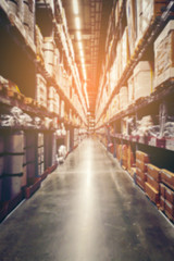 Fototapeta na wymiar shelf in modern distribution warehouse or storehouse, industrial warehouse interior aisle