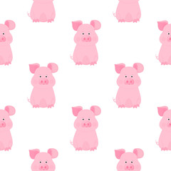 Cute pig cartoon characters. Piggy. Funny animal seamless pattern