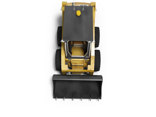 Yellow diesel loader with front bucket top view 3d render on white background with shadow