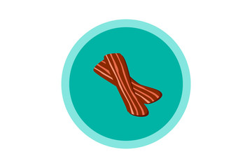Two pieces of bacon on plate. view from above. Flat Vector Illustration