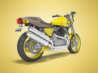 Yellow motorbike for two places isolated 3d render on yellow background with shadow