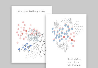 Hand Drawn Floral Birthday Card Set