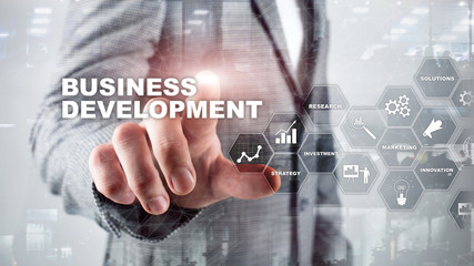 Business Development Startup Growth Statistics. Financial Plan Strategy Development Process Graphic Concept.