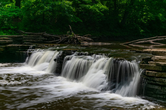 Long Exposure Photo of the Waterfall at Waterfall Glen Forest Preserve in Suburban Lemont Illinois