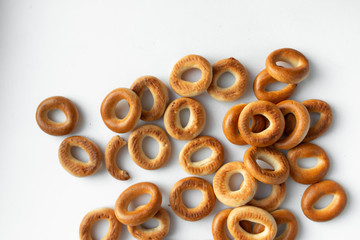 Pile of crispy cracknels isolated on white background
