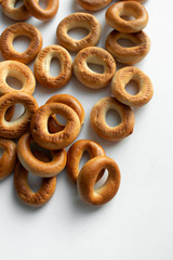 Pile of crispy cracknels isolated on white background