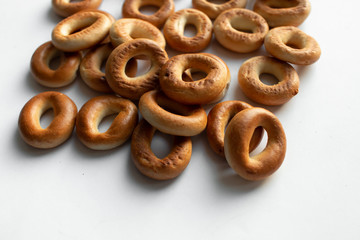 Pile of crispy cracknels isolated on white background