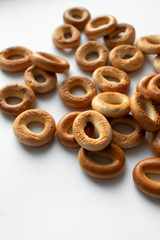 Pile of crispy cracknels isolated on white background