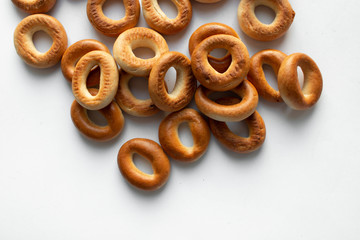 Pile of crispy cracknels isolated on white background