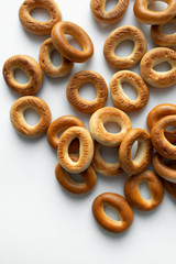 Pile of crispy cracknels isolated on white background