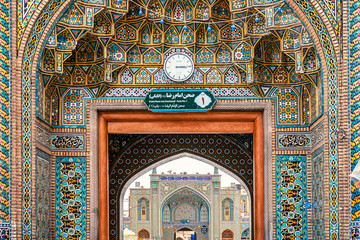 07/05/2019 Qom,.Qom Province.Iran, elements of mosaic and ceramic tile decoration in.The Shrine of...