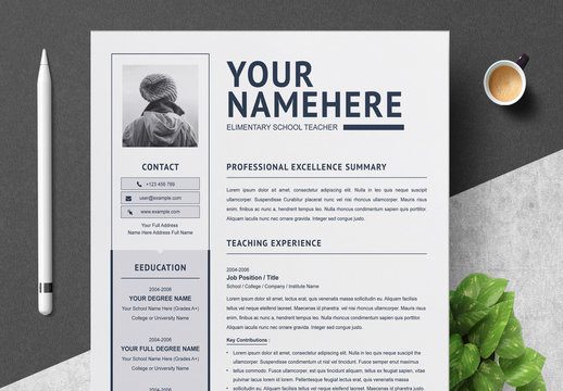 Resume Layout with Gray and Navy Accents