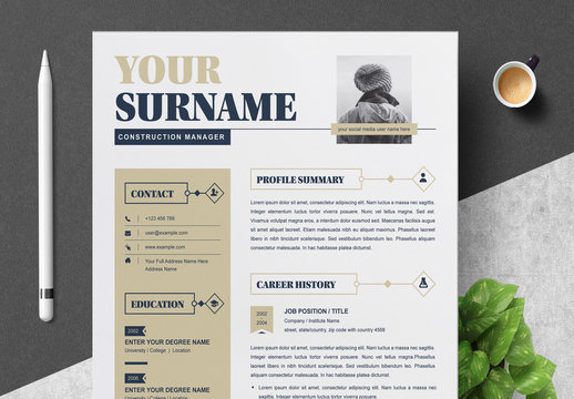 Resume Set Layout with Photo and Beige Sidebar